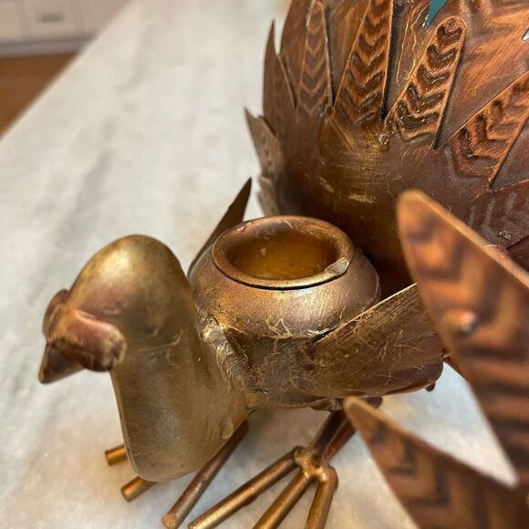 Pair Copper Colored Turkey Thanksgiving Candle Sticks - Picture 8 of 10